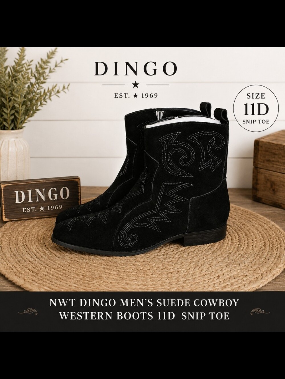 NWT Dingo Men’s Suede Cowboy Western Boots 11D  Snip Toe Festival Ranch
